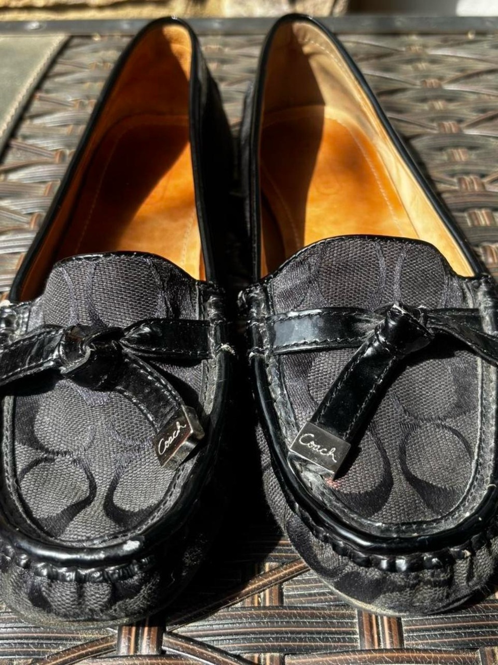 Coach Black Signature Jacquard Bow Loafers - Women's